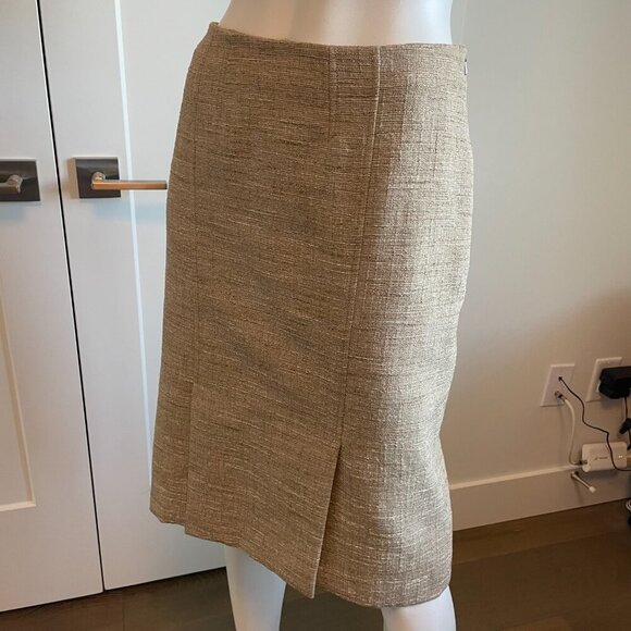 Planet Pleated Poly Cotton Blend Lined Midi Skirt in Tan Cream Sage Green Sz 8 - Picture 2 of 14